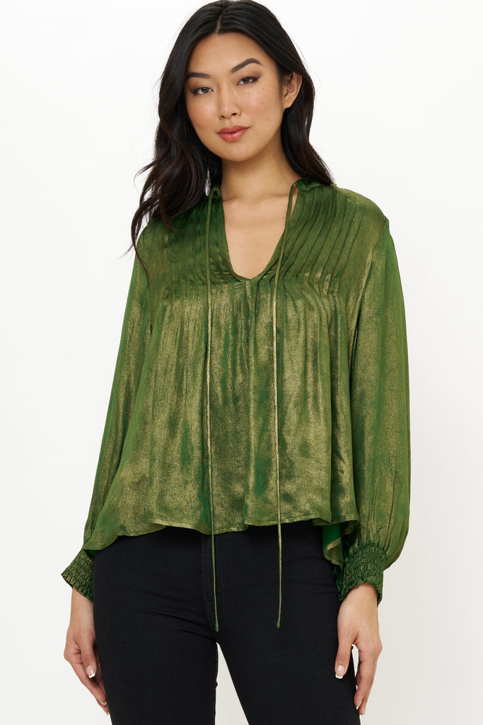 V-Neck Pintuck Blouse Cairo Green