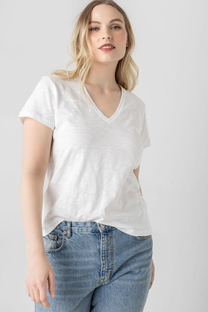 V-Neck Short Sleeve Back Seam Tee