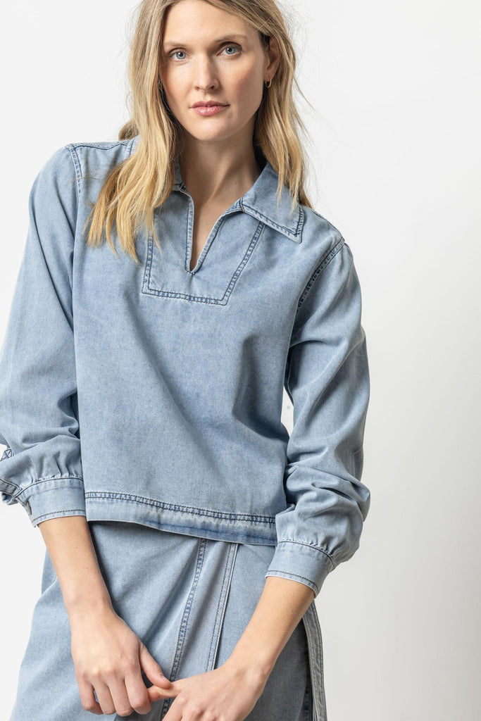 Light Wash Denim Collared Shirt