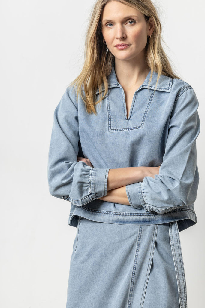 Light Wash Denim Collared Shirt