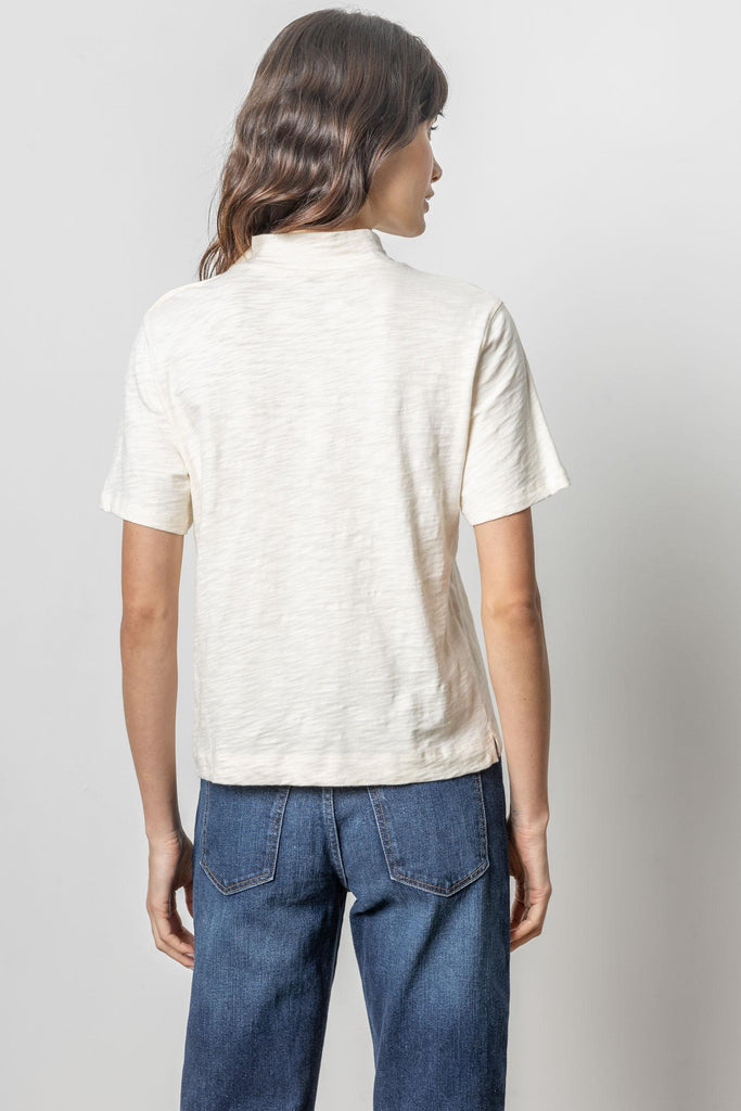 Button Shoulder Mock Neck - Talc