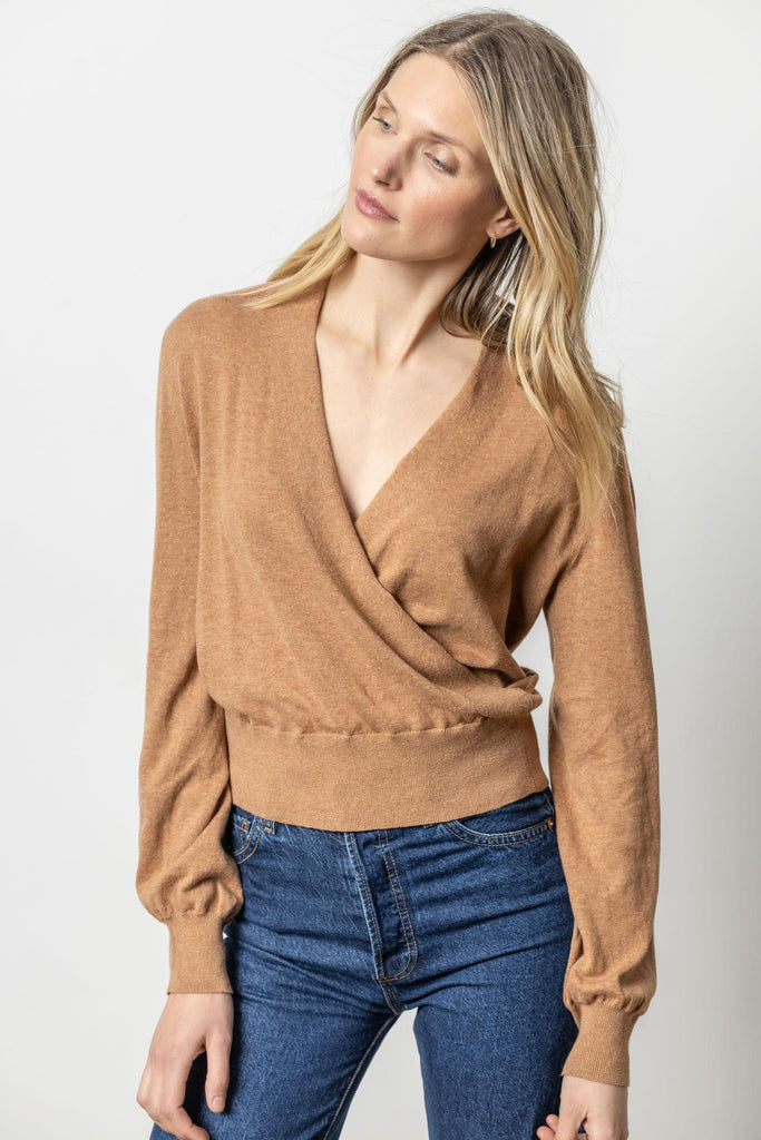 Long Sleeve Surplice Sweater Bourbon