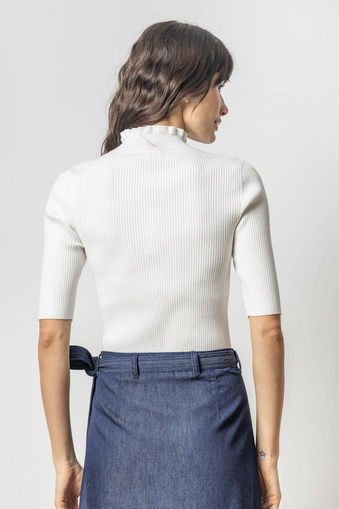 Ruffle Mock Neck Sweater - White