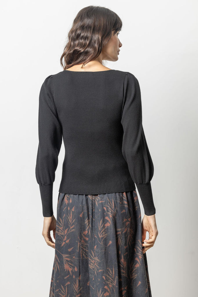 Full Sleeve Square Neck Sweater - Black