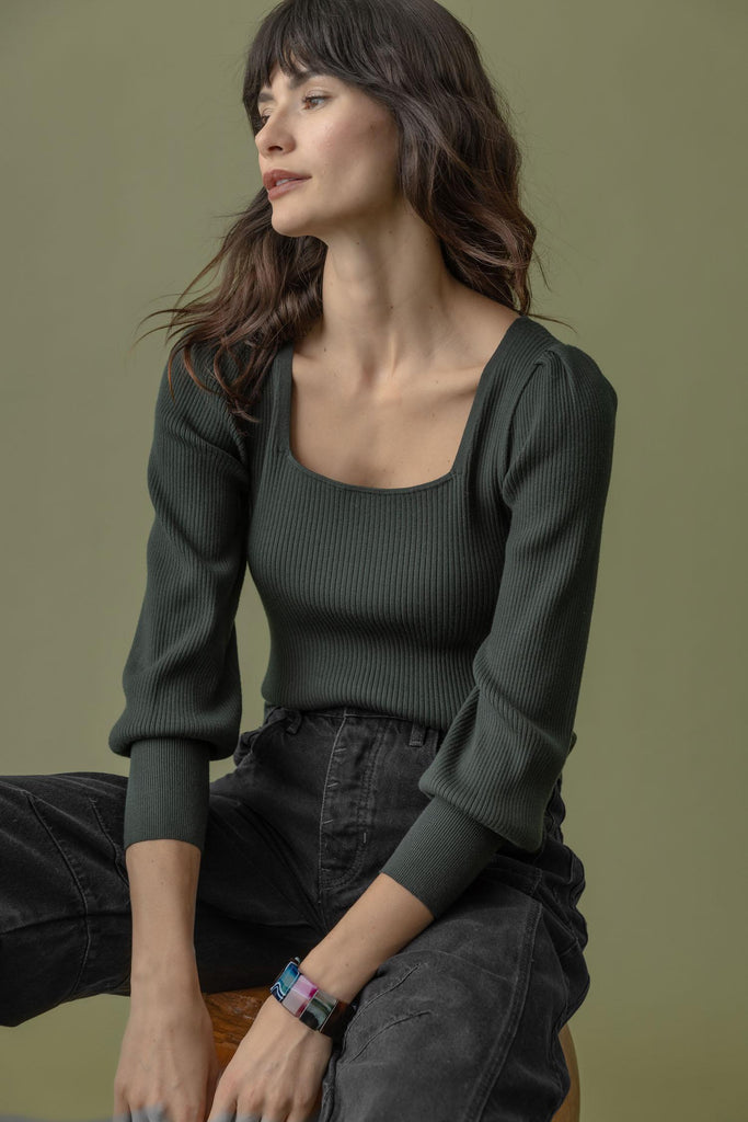 Full Sleeve Square Neck Sweater - Loden