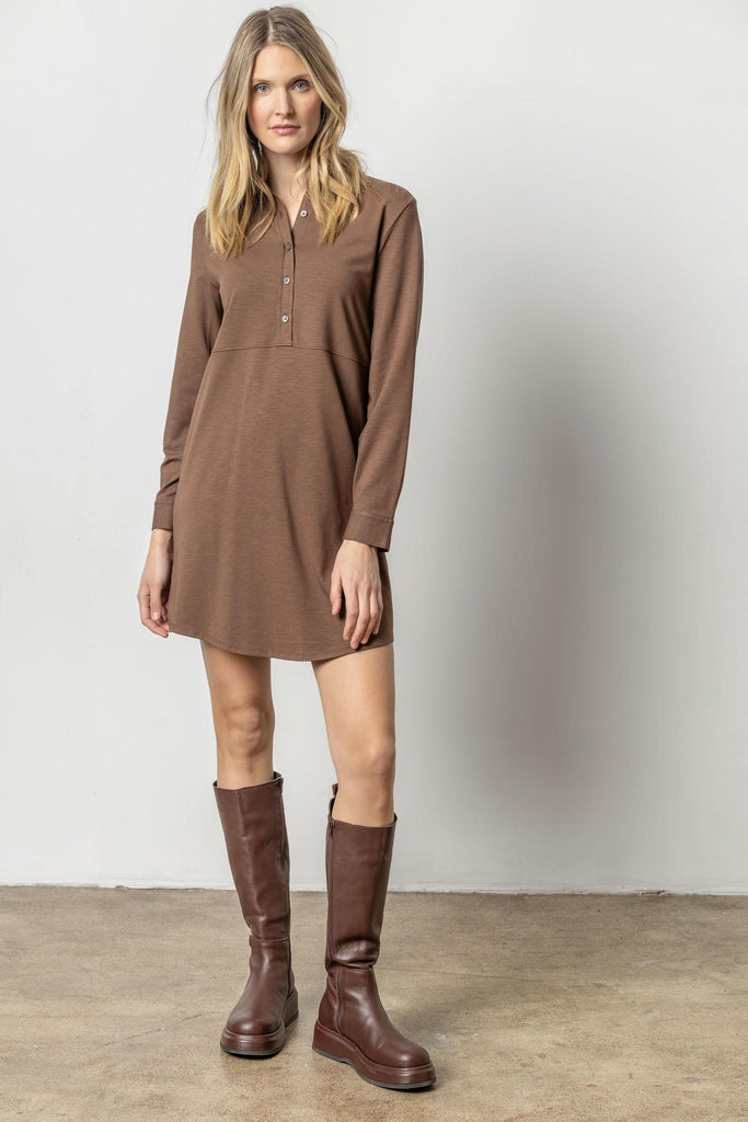 Long Sleeve Seamed Shirt Dress: Java