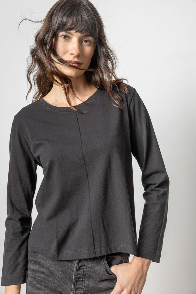 Front Seam Long Sleeve Tee - Black