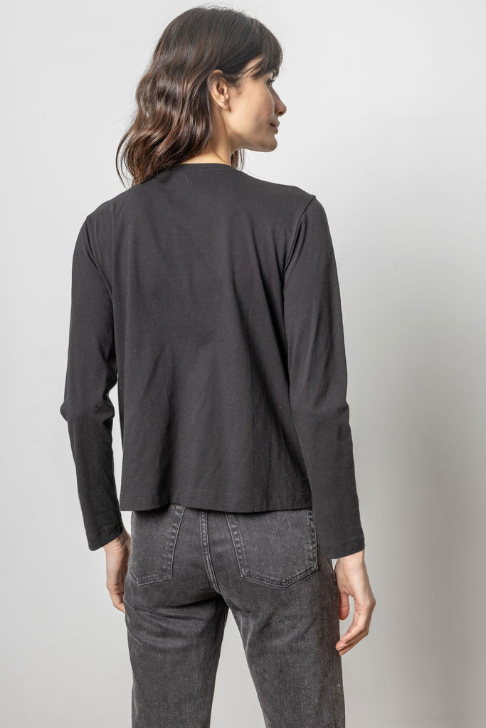 Front Seam Long Sleeve Tee - Black