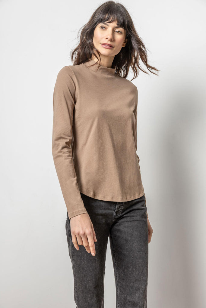 Long Sleeve Mock Neck Tee - Shiitake