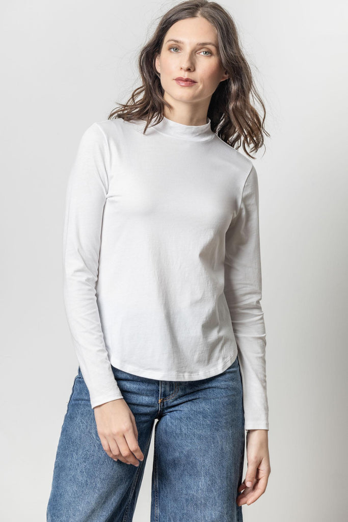 Long Sleeve Mock Neck Tee - White