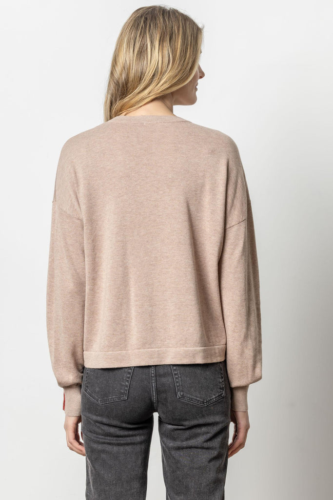 Snap Cuff V-Neck Sweater