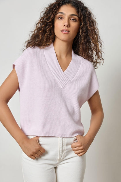 Wide Trim V-Neck Sweater Freesia