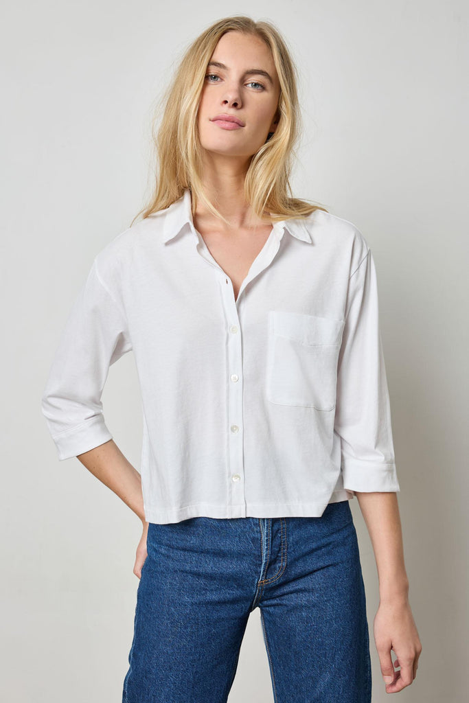 Easy Button Down Tee: White