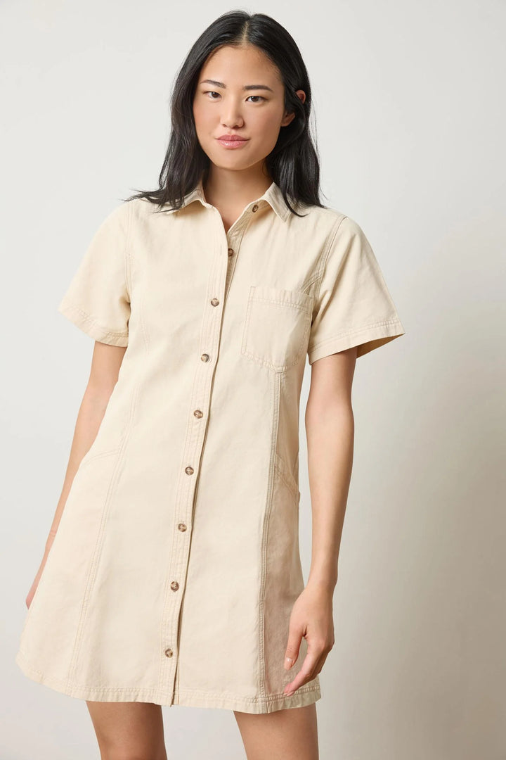 Twill Paneled Shirt Dress - Eggshell
