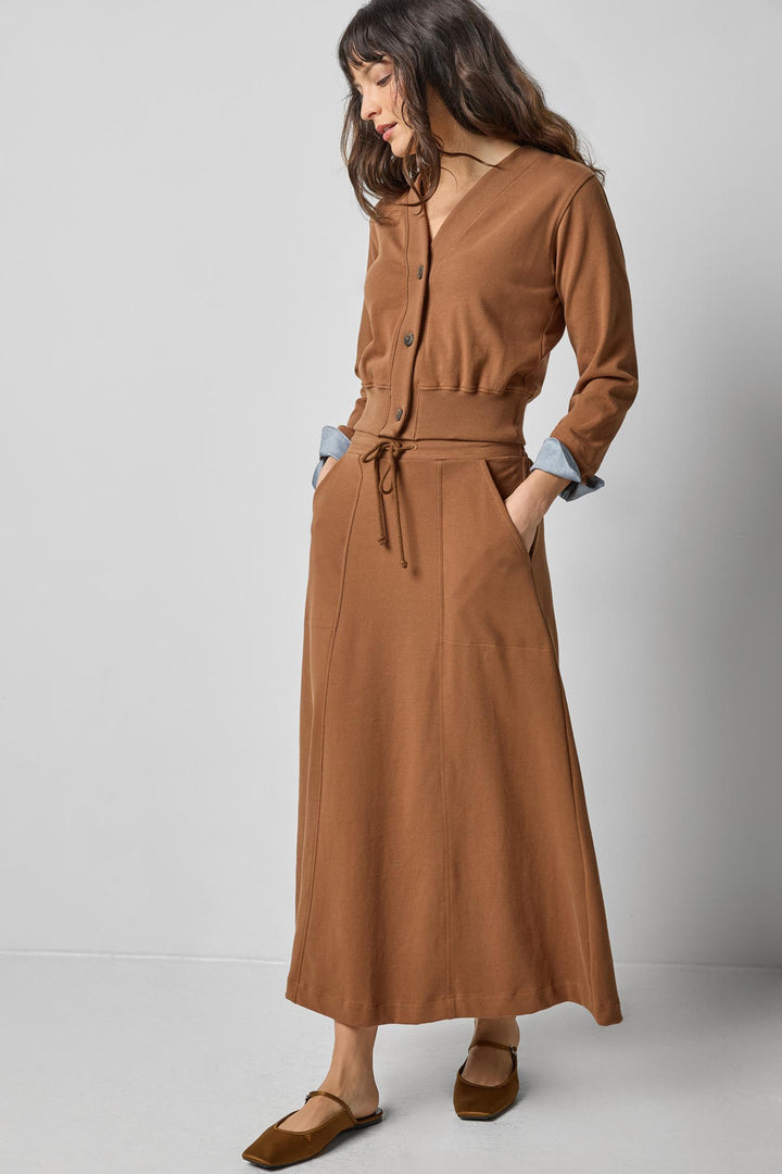 Chambray Cuff Cardigan in Toffee