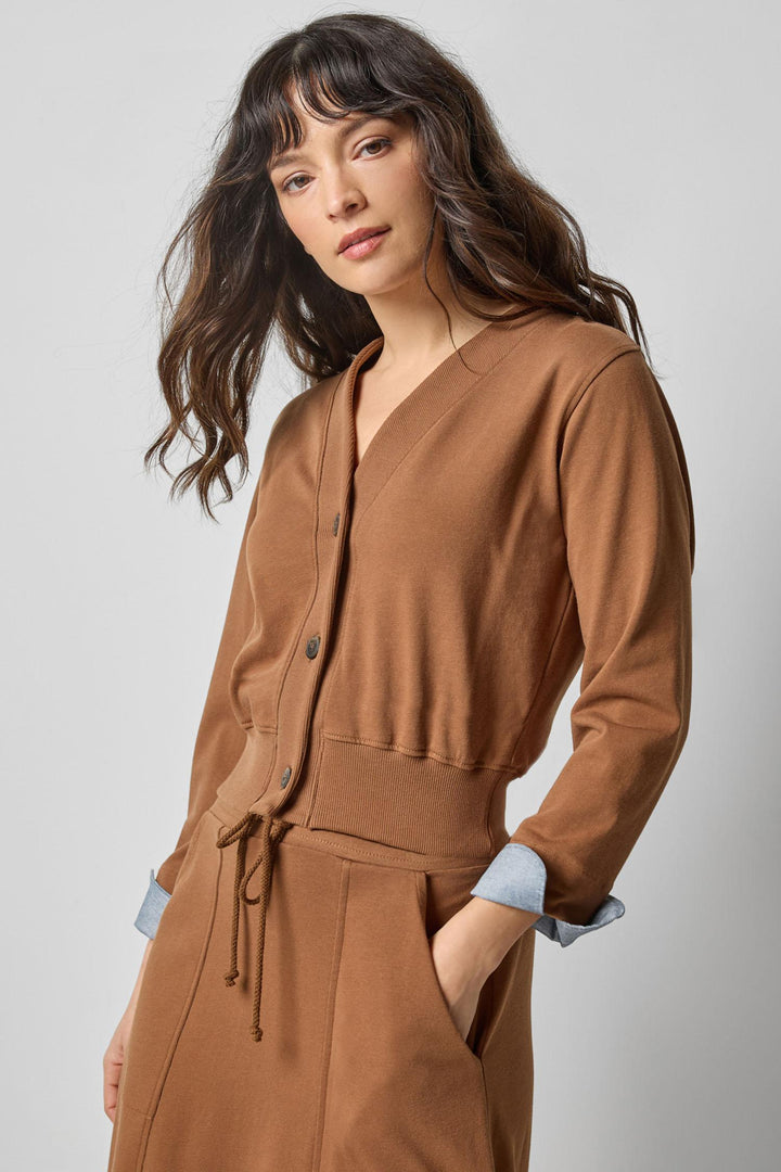 Chambray Cuff Cardigan in Toffee