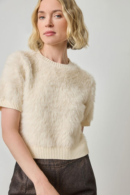 Short Sleeve Brushed Crewneck- Ivory