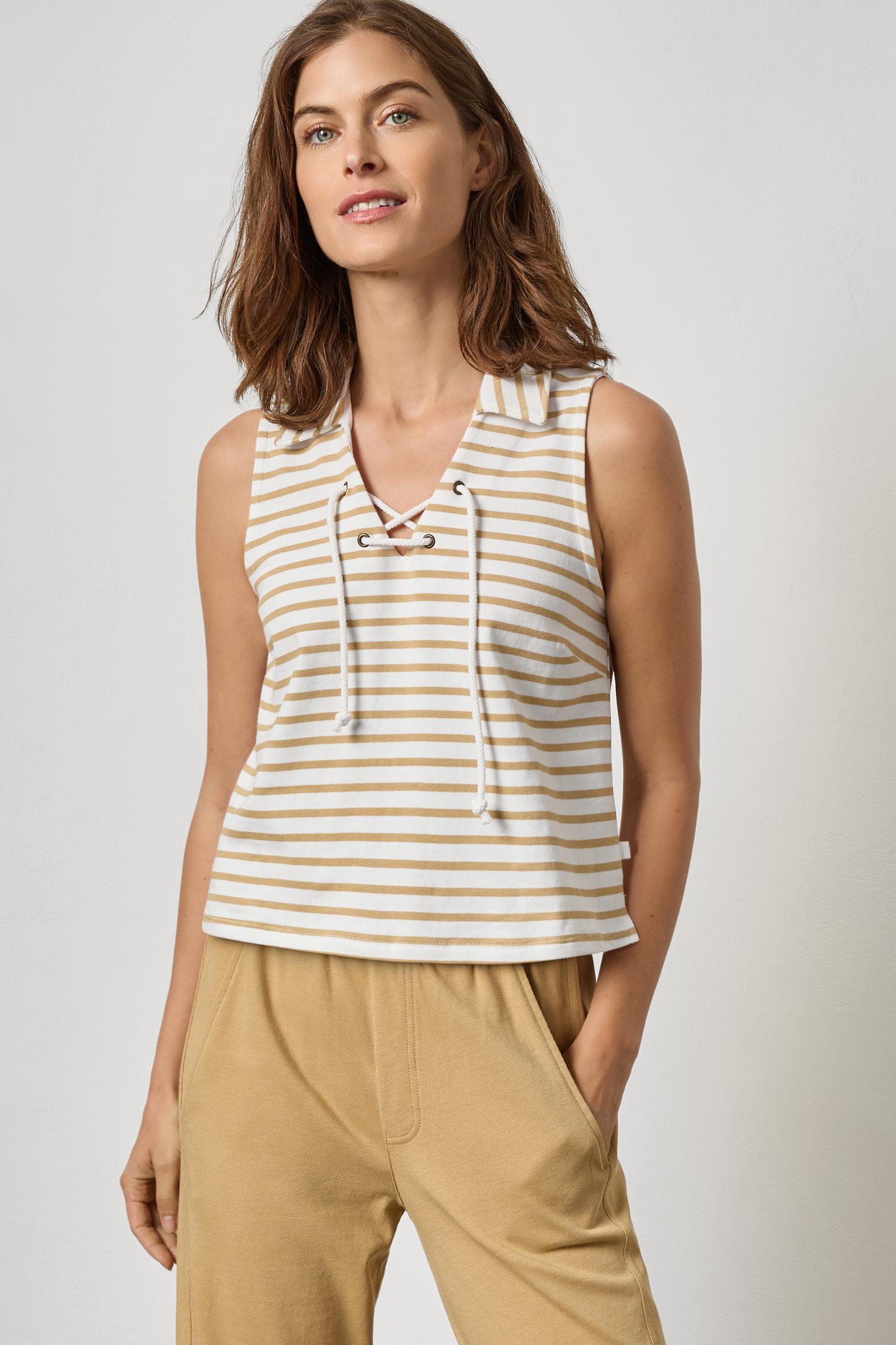 Sleeveless Collared Top - Burlap Stripe