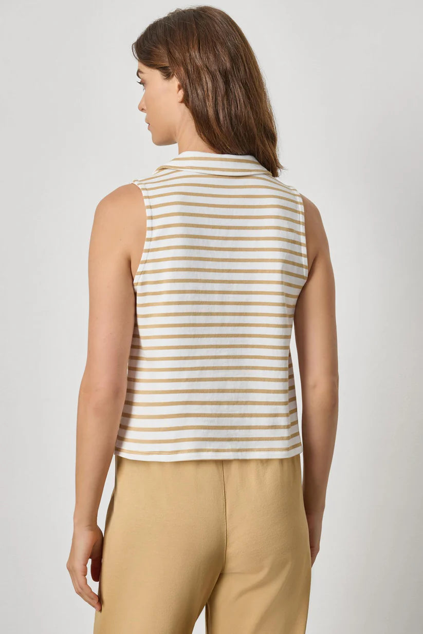 Sleeveless Collared Top - Burlap Stripe