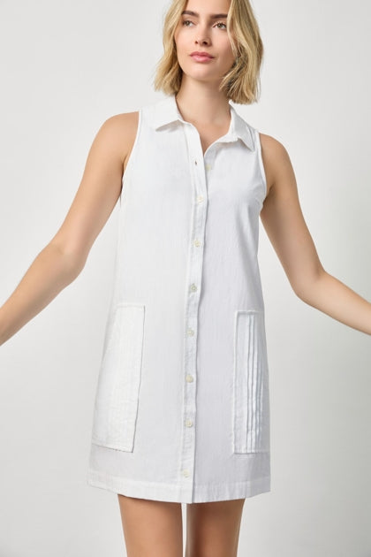 Sleeveless Pleat Pocket Dress - White