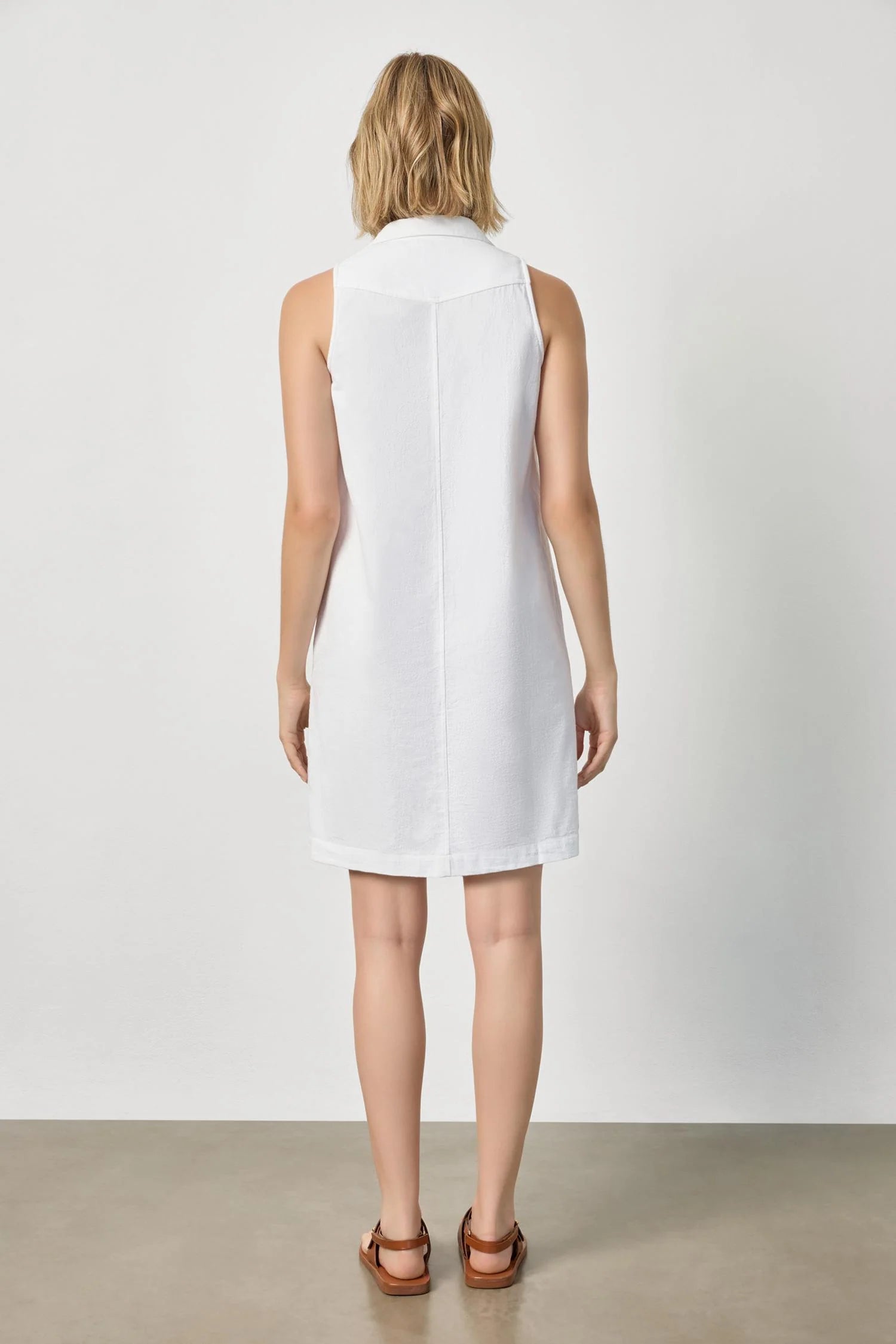 Sleeveless Pleat Pocket Dress - White