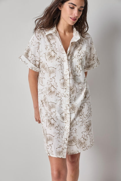 Poplin Dolman Shirt Dress - Fern Print