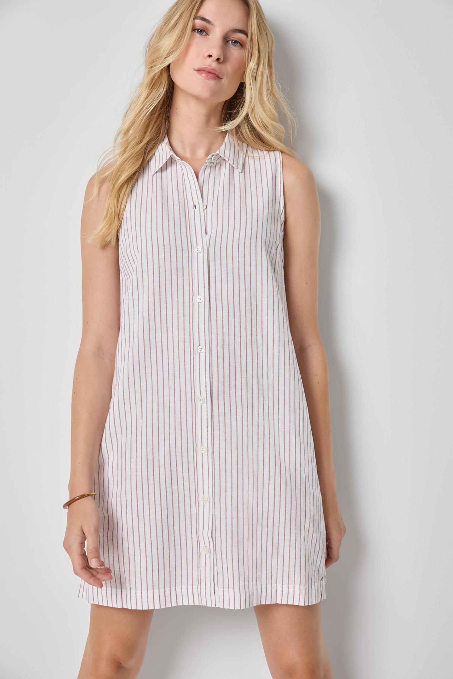 Striped Button Down Dress - Bark Stripe