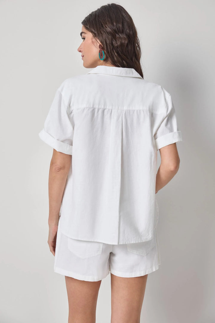 Linen Blend Boyfriend Button Down - White