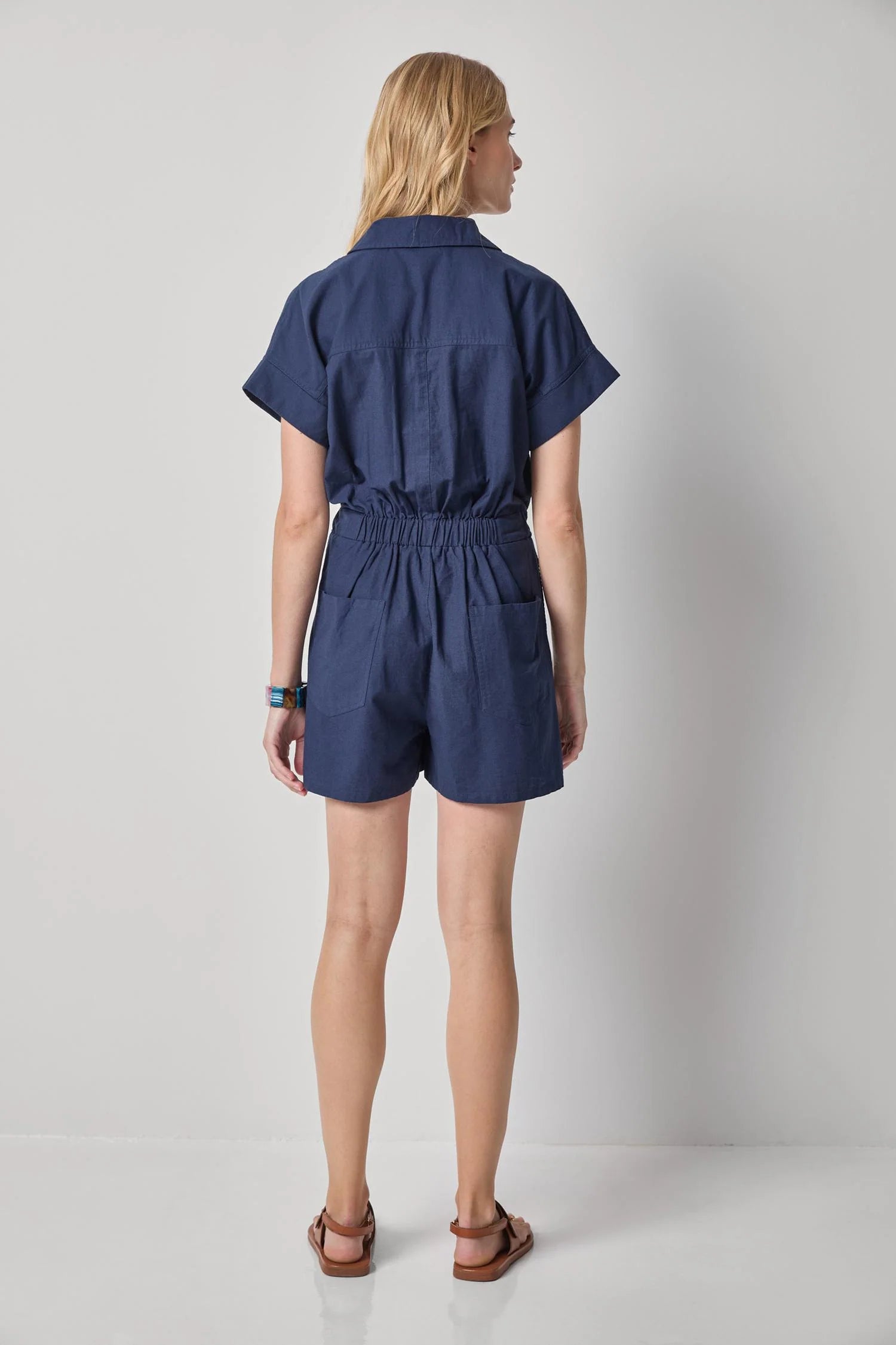 Linen Blend Romper - Navy