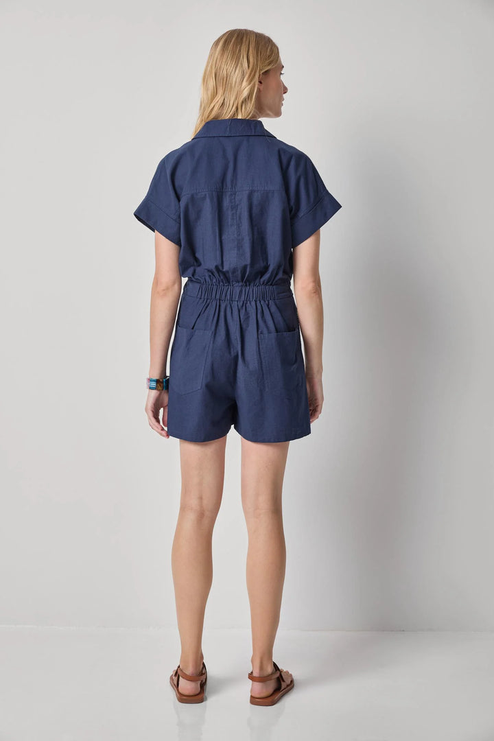 Linen Blend Romper - Navy