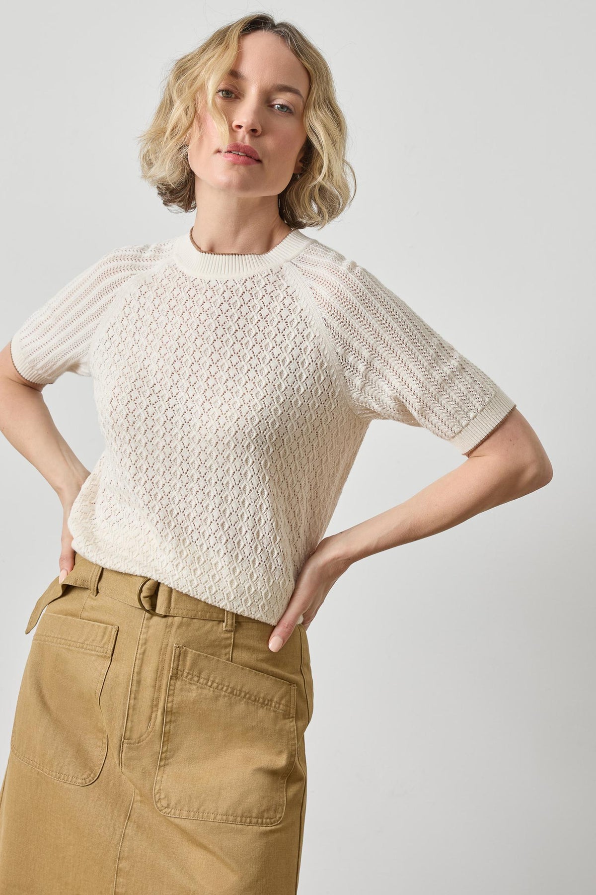 Mixed Stitch Crewneck Sweater - Ivory