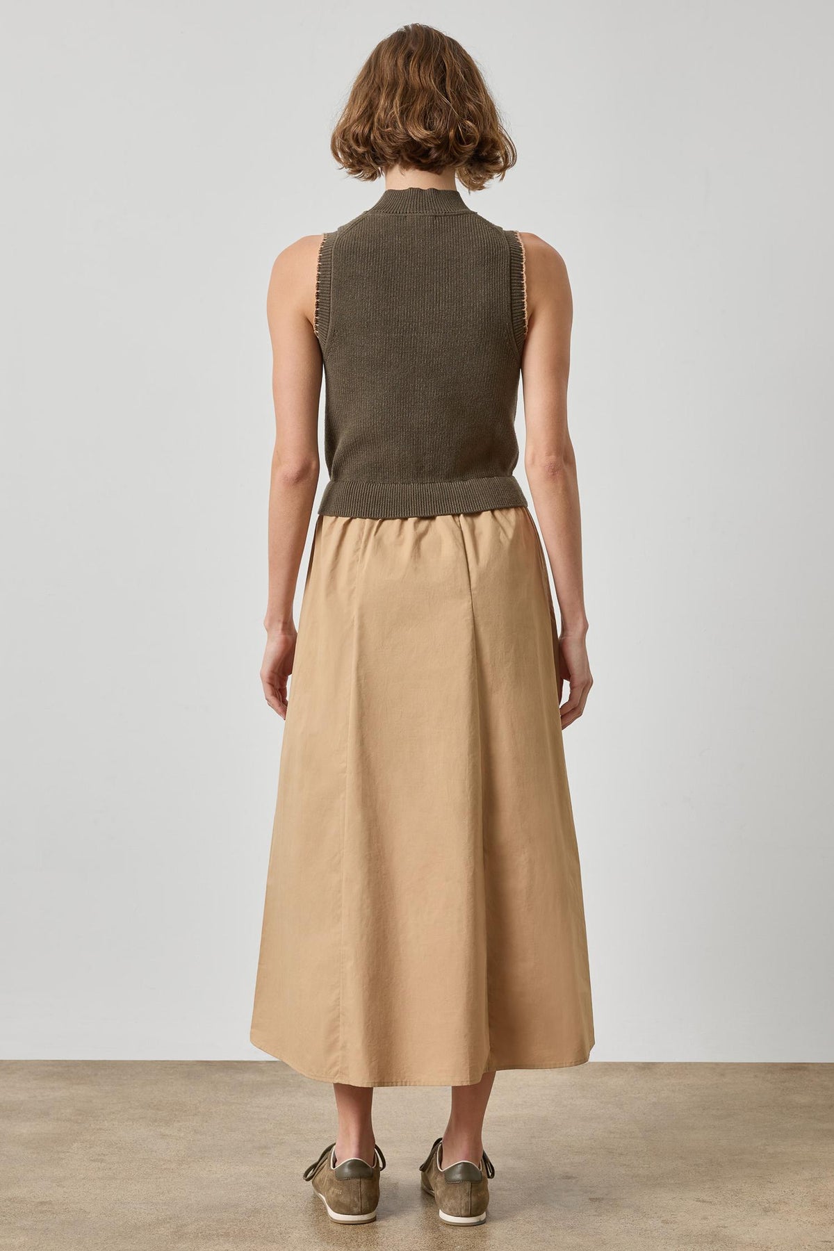 Mixed Media Mock Neck Dress - Olive