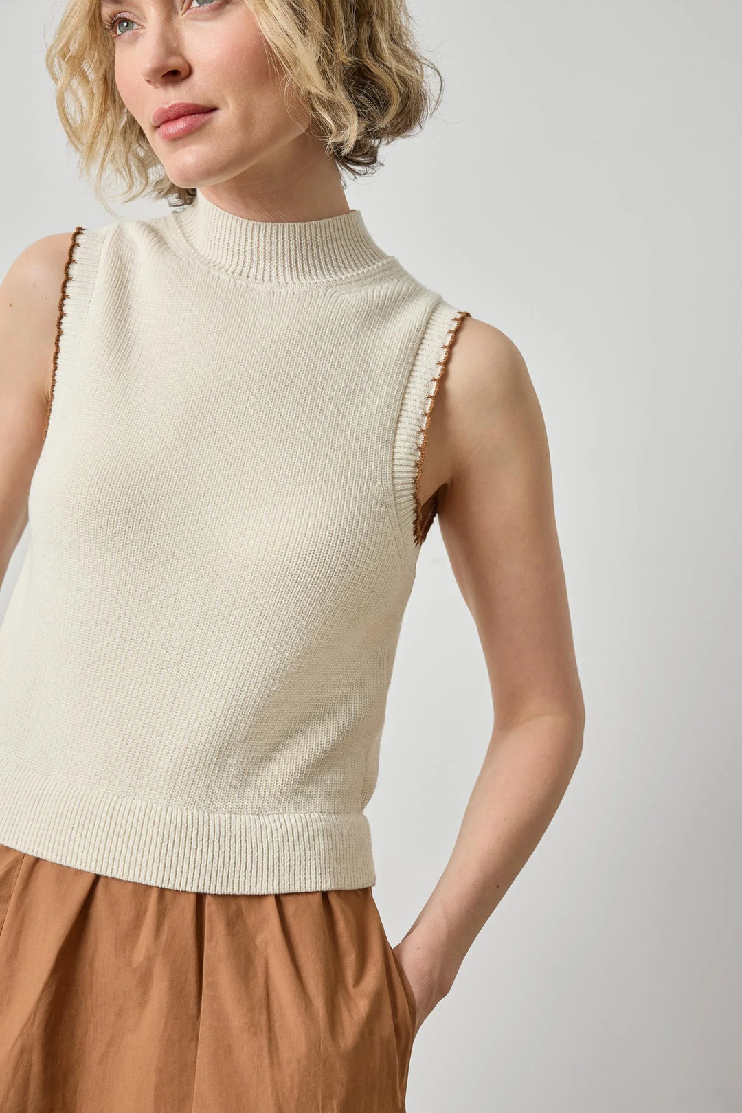 Mixed Media Mock Neck Dress - Rope