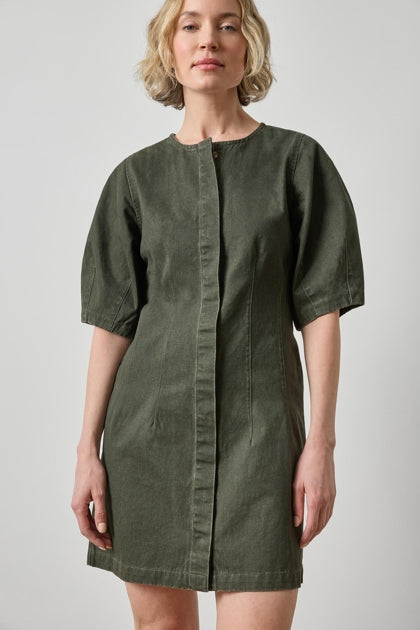 Washed Twill Full Sleeve Shirt Dress - Juniper