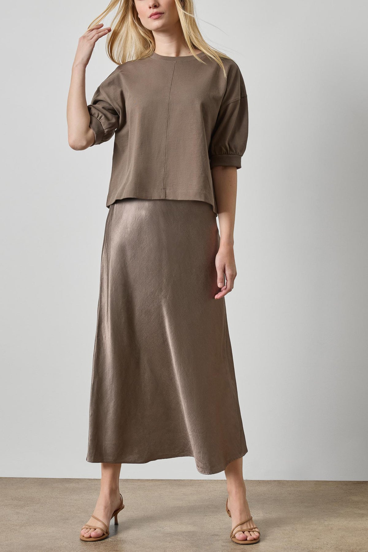 Slub Woven Bias Skirt - Shiitake