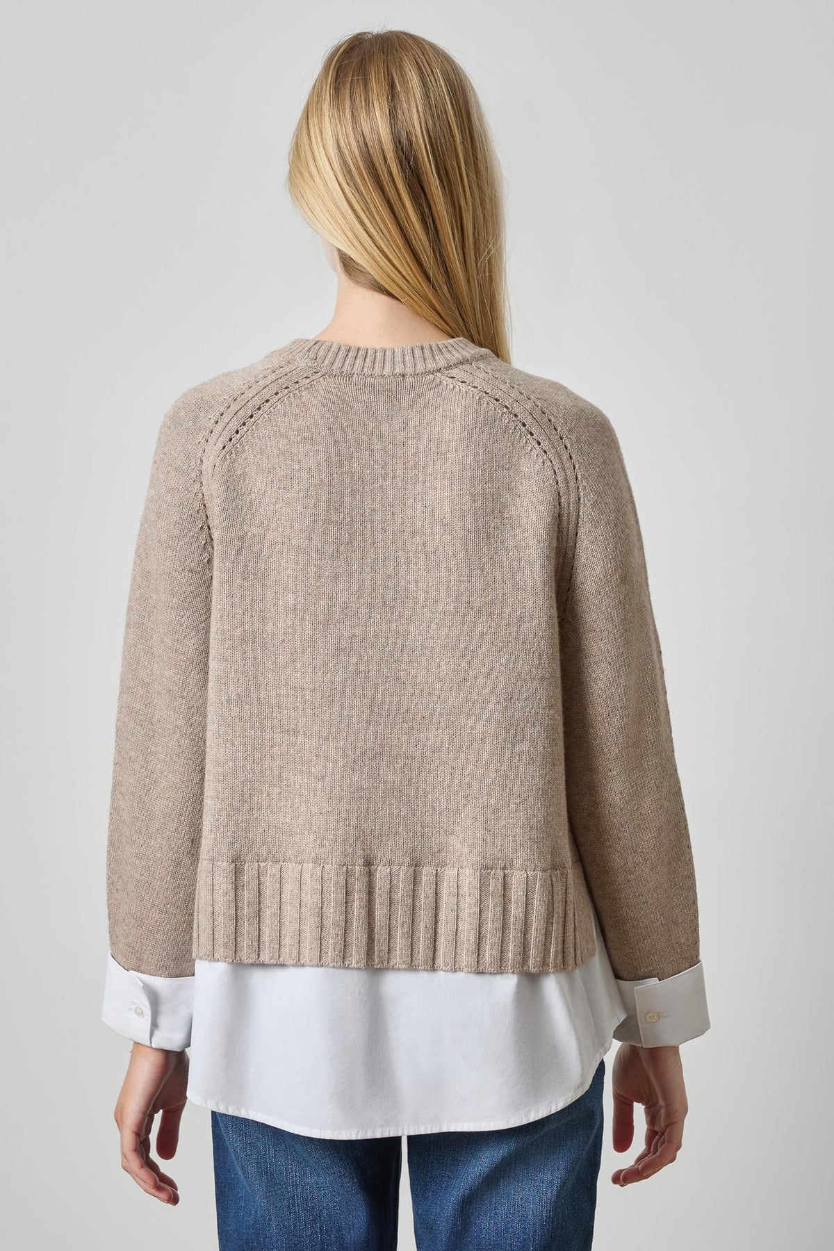 Mixed Media Crewneck Sweater - Birch