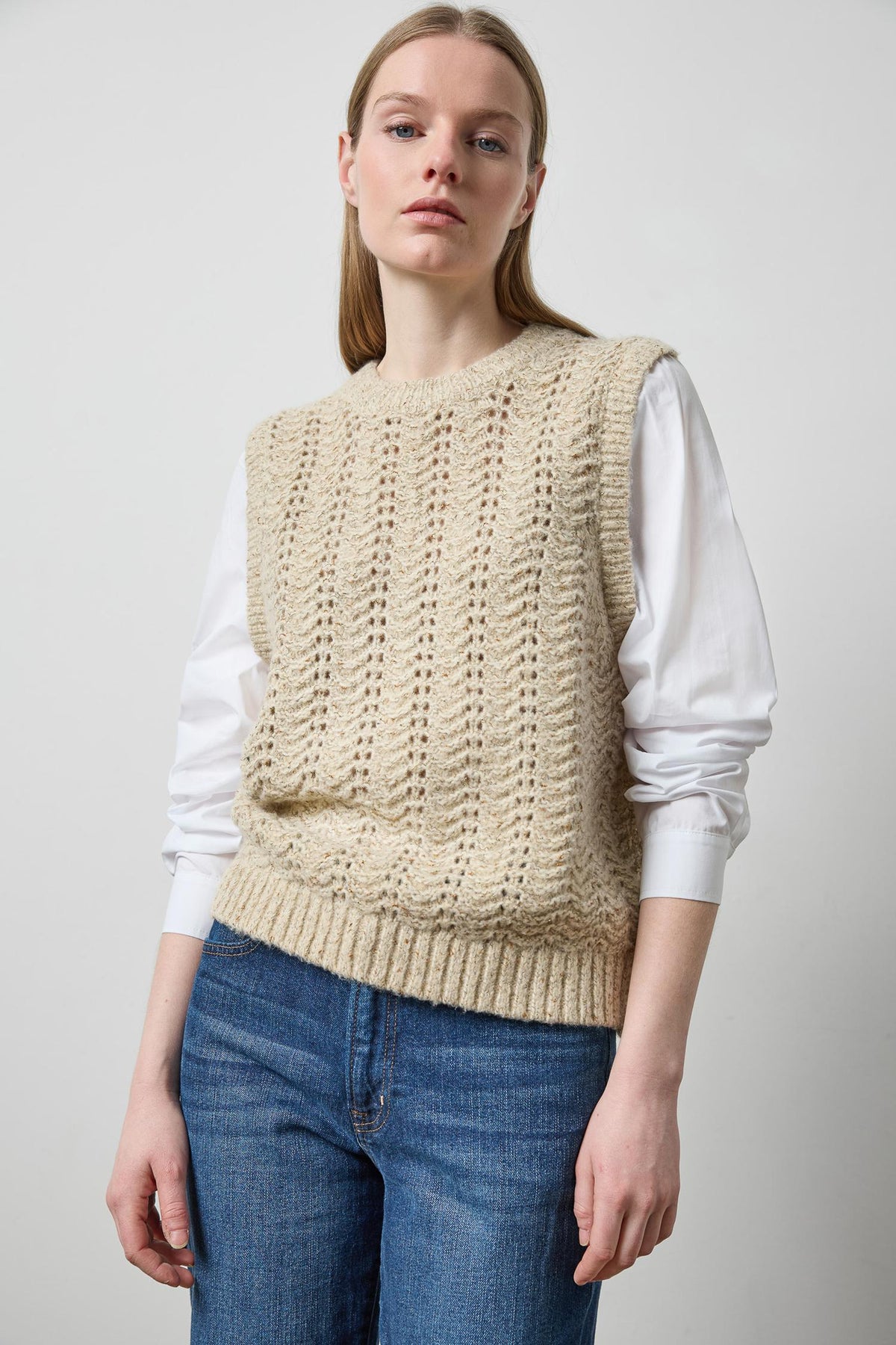 Mixed Media Tinsel Sweater - Oat Tinsel