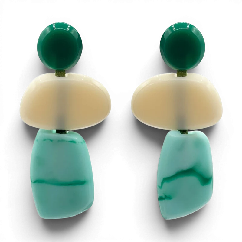 Green Multi Resin Drop Earrings