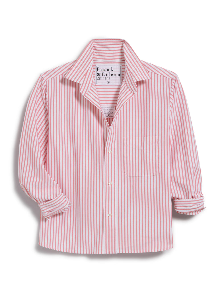 Silvio - Untuckable Button-Up Shirt Coral Stripe