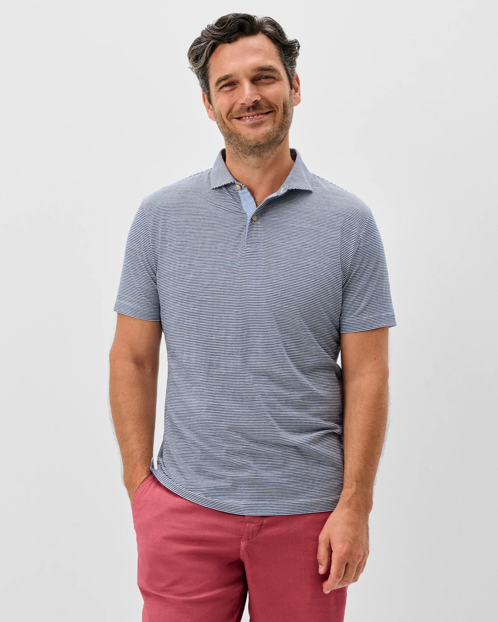 Thatcher Cotton Polo - Navy Stripe