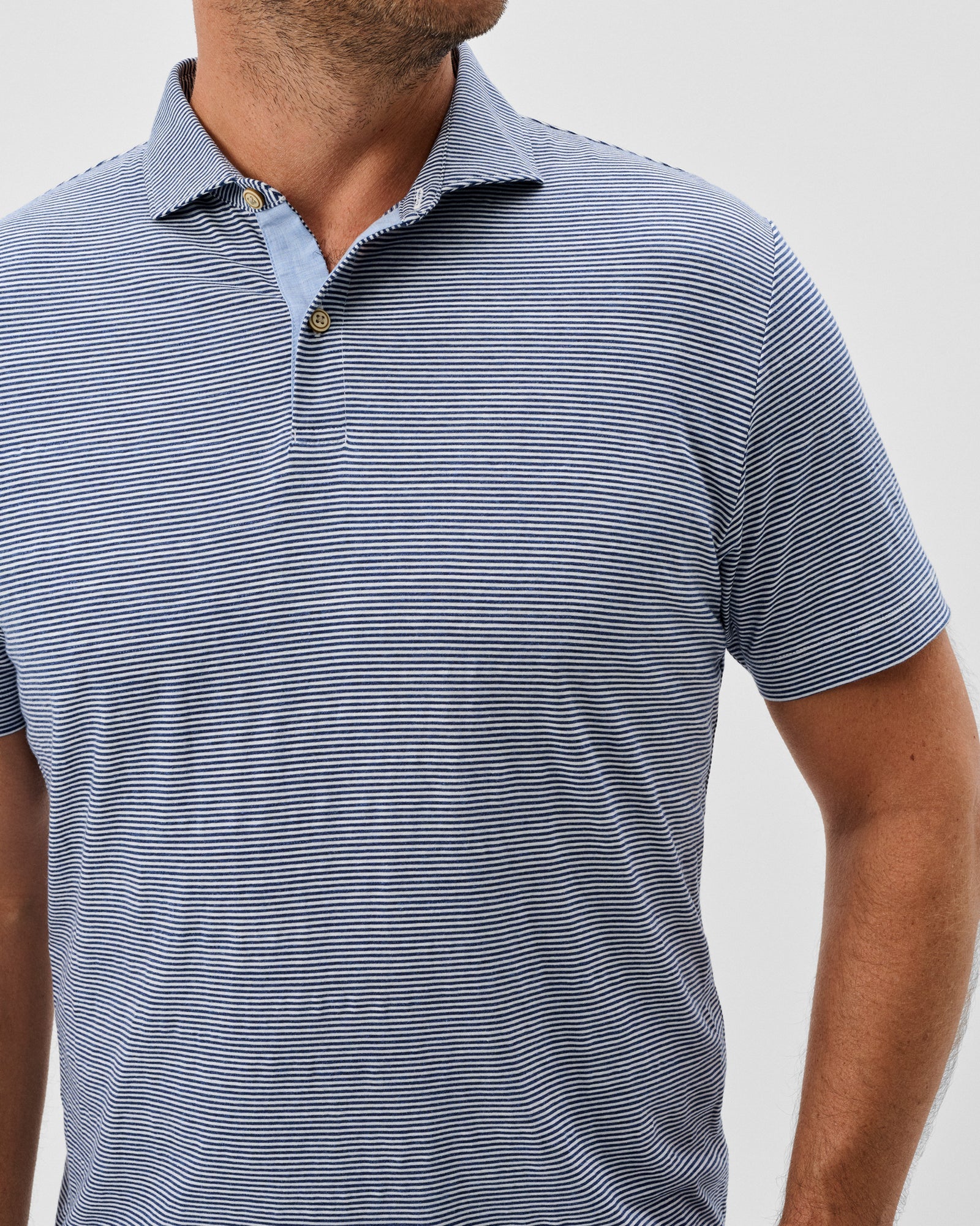 Thatcher Cotton Polo - Navy Stripe