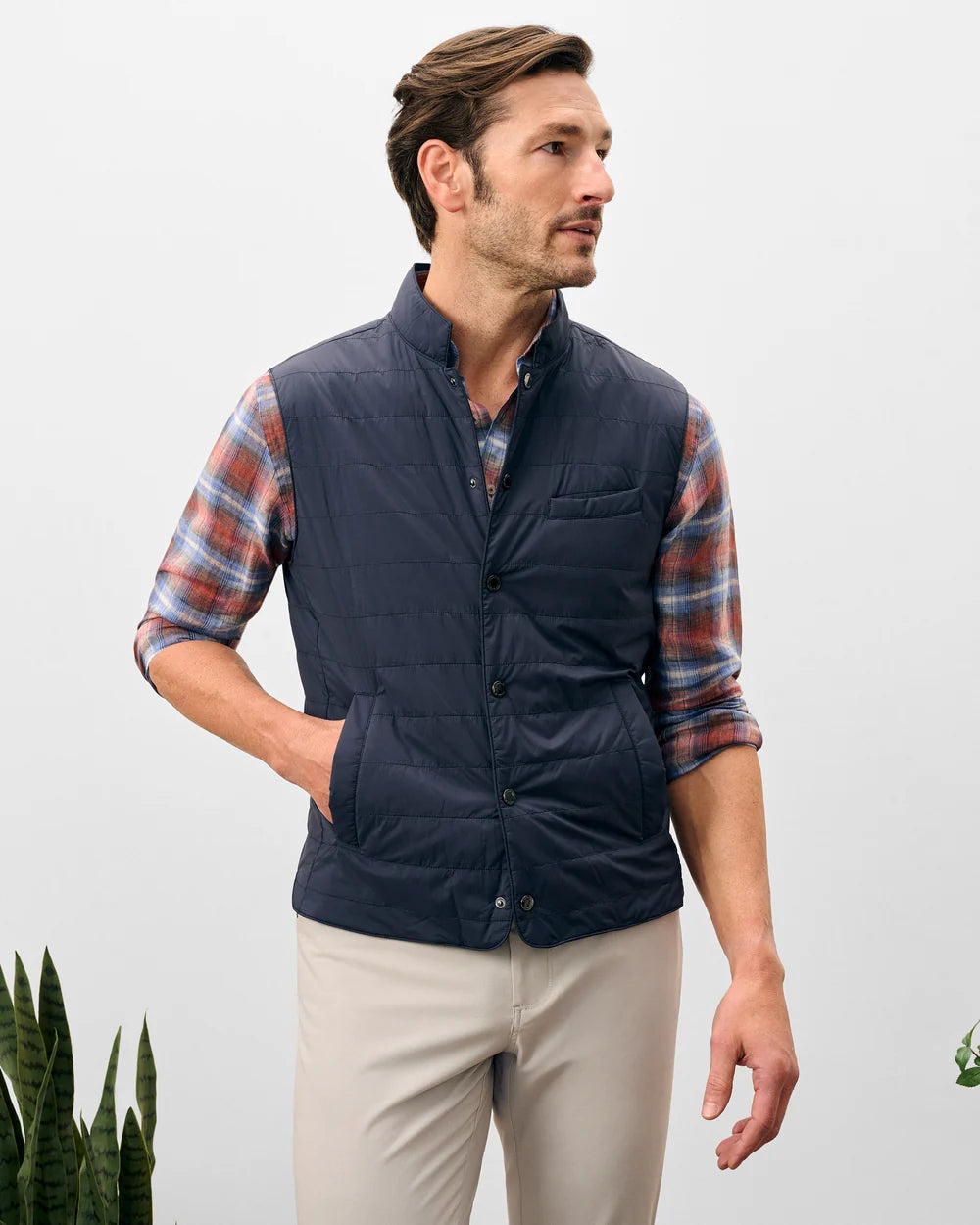 Bauer Snap Front Quilted Vest-Navy
