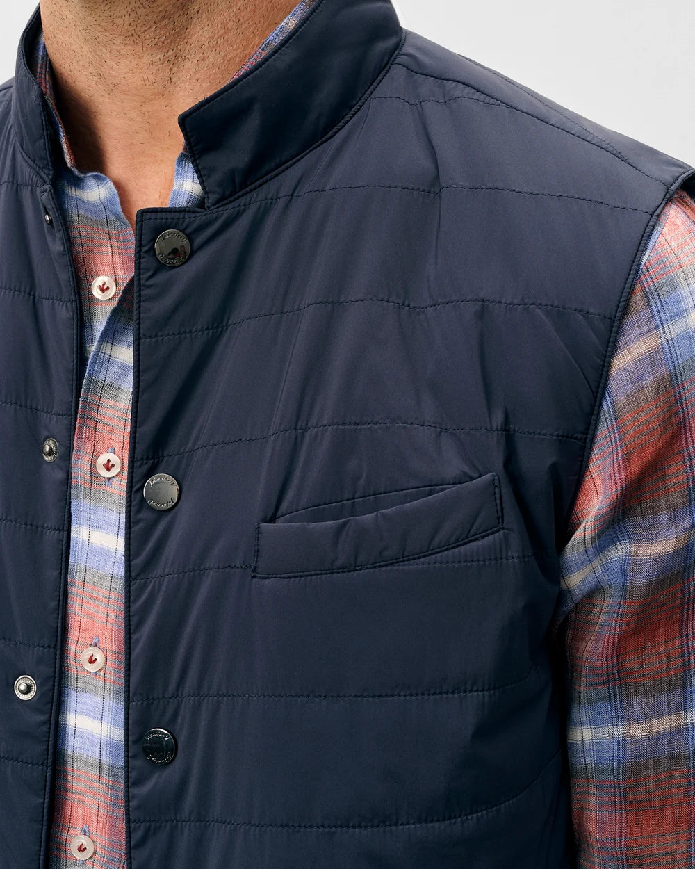 Bauer Snap Front Quilted Vest-Navy