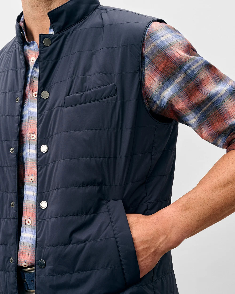 Bauer Snap Front Quilted Vest-Navy