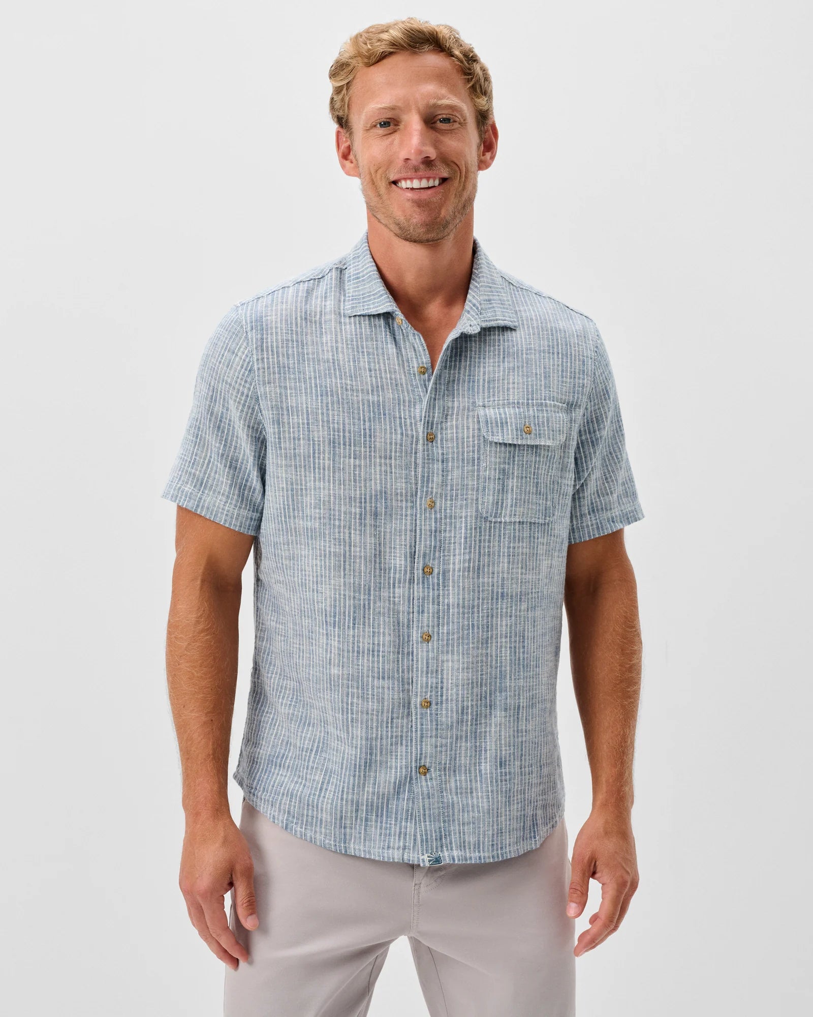 Short Sleeve Button Down - Ennis Indigo Dyed Stripe