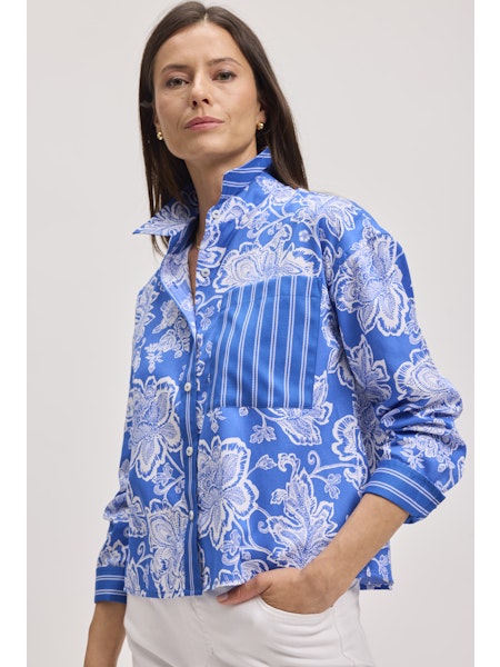 Marina L/S Floral Shirt Cobalt Blue/White