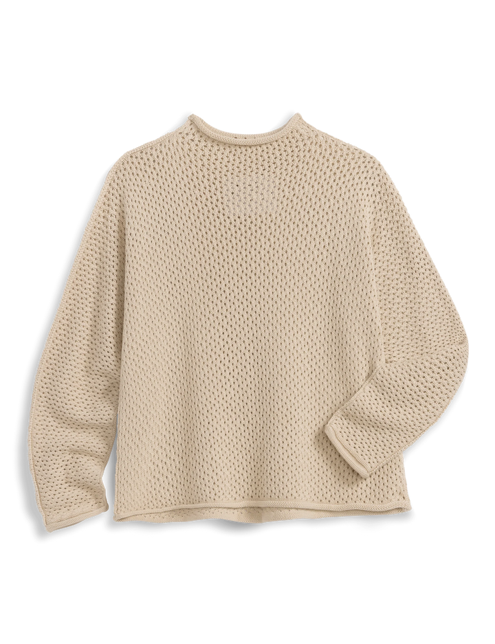 MONTEREY POINTELLE Rolled Funnel Neck Sweater-Sand