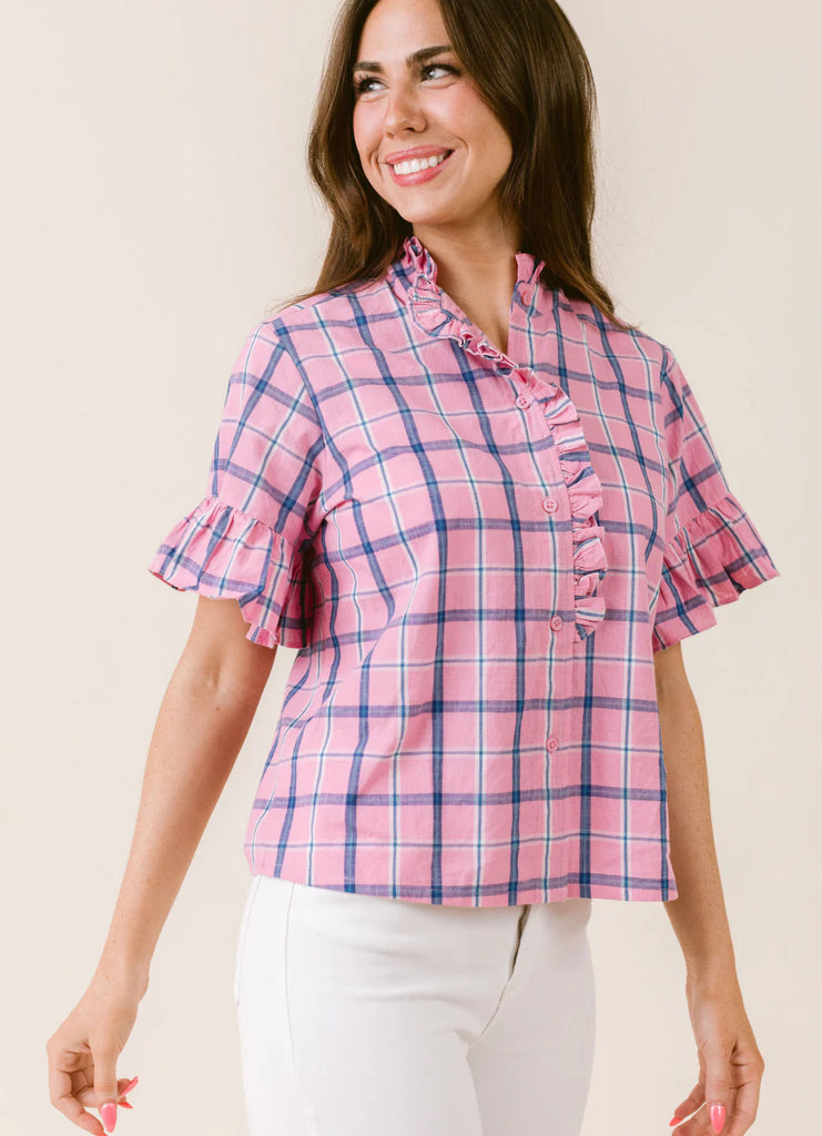 Gia Blouse In Pink Plaid