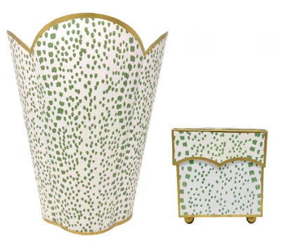 BMH - Green Polka Dot Tissue Holder & Waste Basket Set