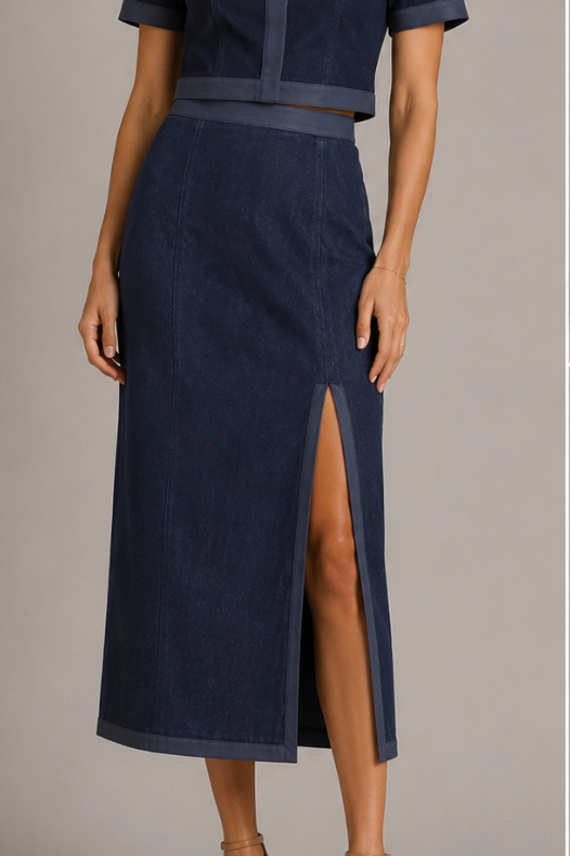 Cassie Skirt - Navy Suede